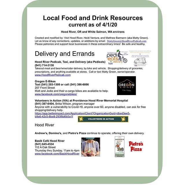 Announcing a new coronavirus-adaption resource!  We have created a local food and drink resource list for our Gorge community that will be updated regularly.  It lists, informs, and links you to businesses and services that are active during this unp