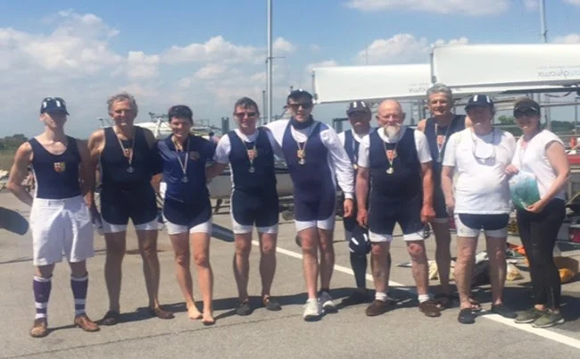 Members of the two coxed quads - Ed Cole, Miles Preston, Maud Hanitzsch, Philip Hannay, Danny McKinley, Brian Dobson, Peter Roberts, Michael Gormley, Brendan Armstrong & Linn Ney