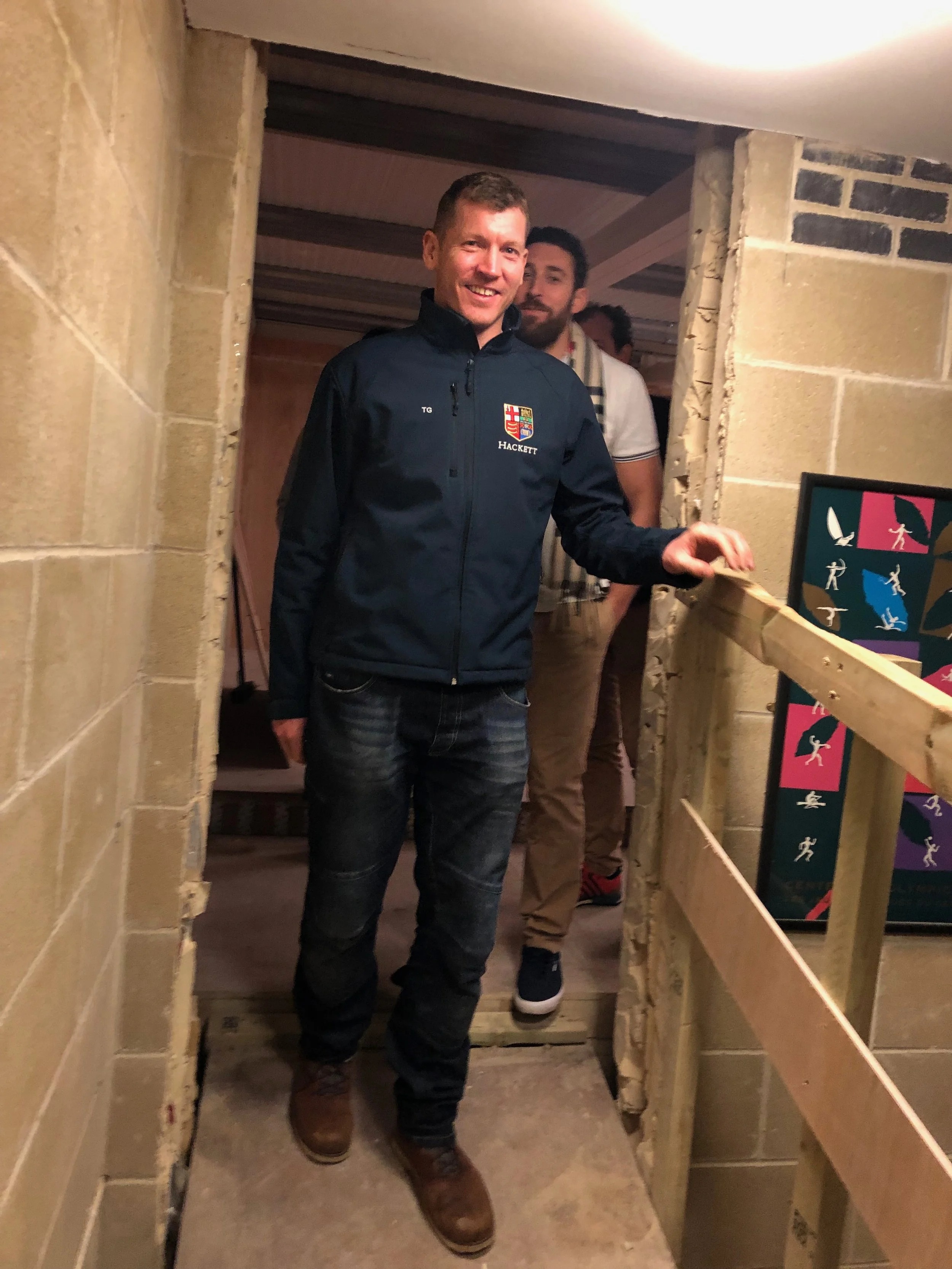 Our Honorary House Steward (Building) Josh McInerney (rear) urging the Captain, Tim Grant to test the temporary footbridge…