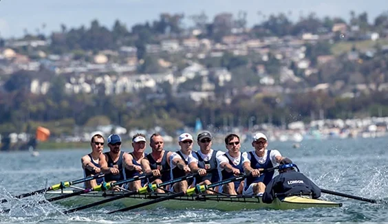 Masters Club Championships crew, left to right: Stewart Harries, Duncan McLellan, Ralph Humphrey, Shaun Martin, Henry Hering, Adrian Theed, Marc Schneider, Peter Jacobs and Anna Liberovsky.