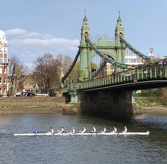 Passing under Hammersmith Bridge.