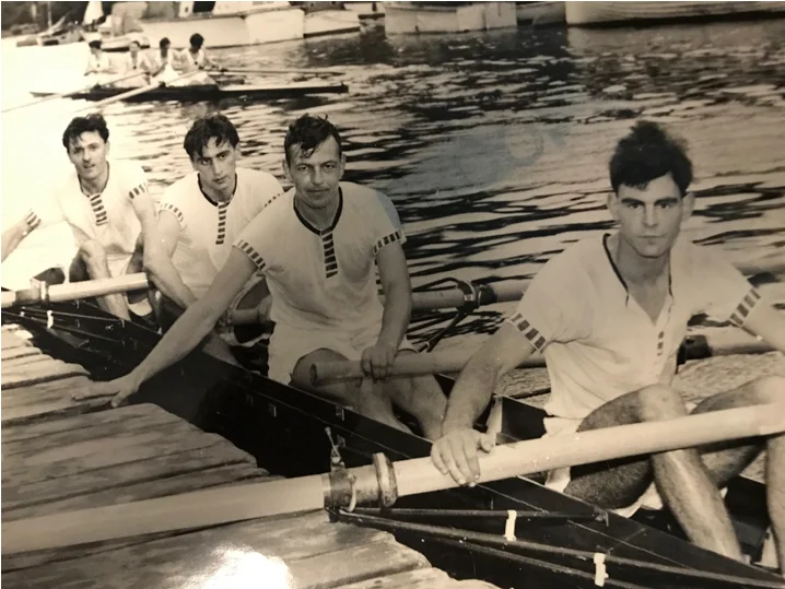 A London four with Dennis Ashton at bow; Peter Barnes at 2; Kees Vlasman (Dennis' Dutch Vice-Captain) at 3; and C M Davis, who went on to be an Oxford blue 1960-62, at stroke.