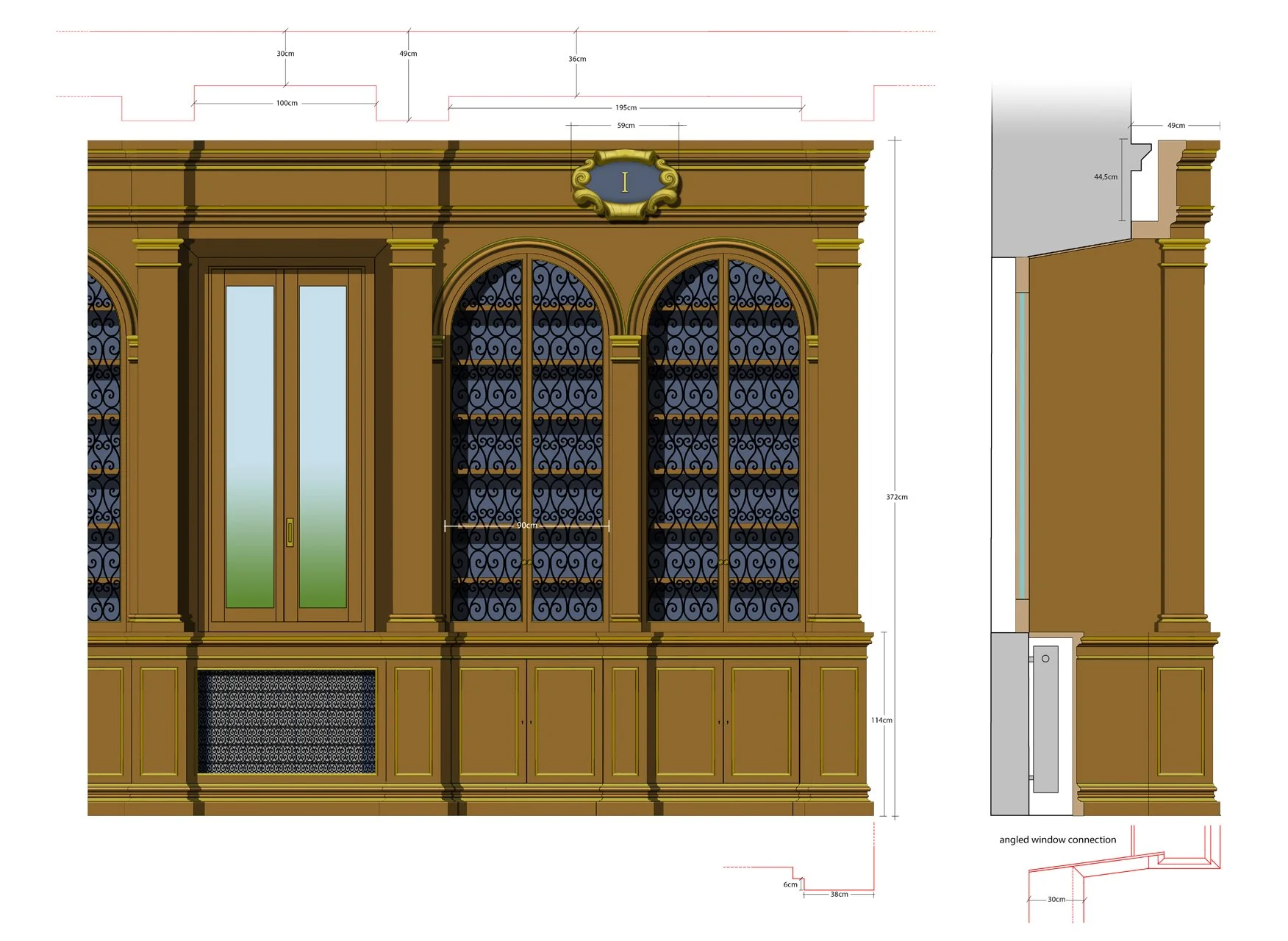  Long side of the hall. 