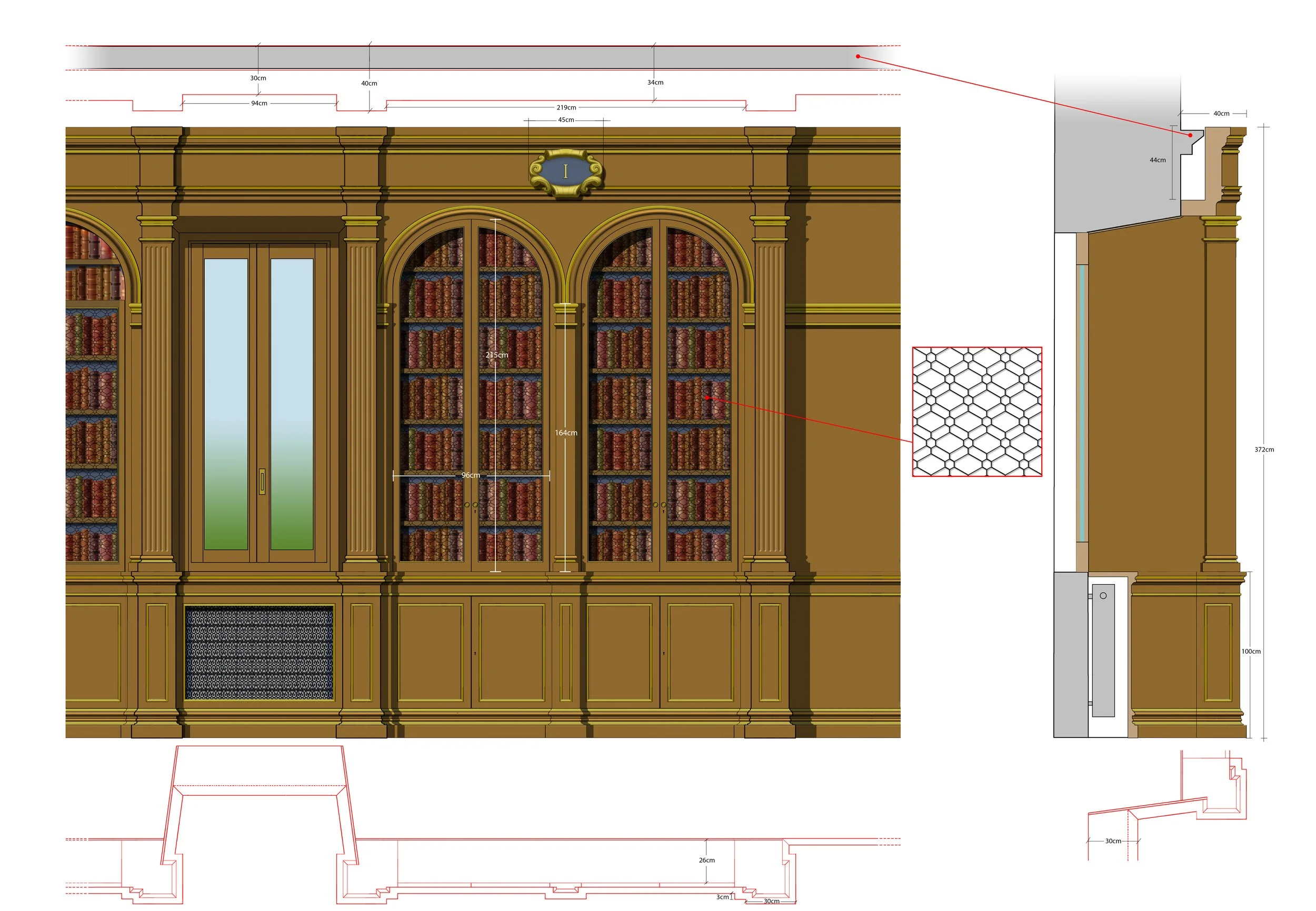  Long side of the hall. 