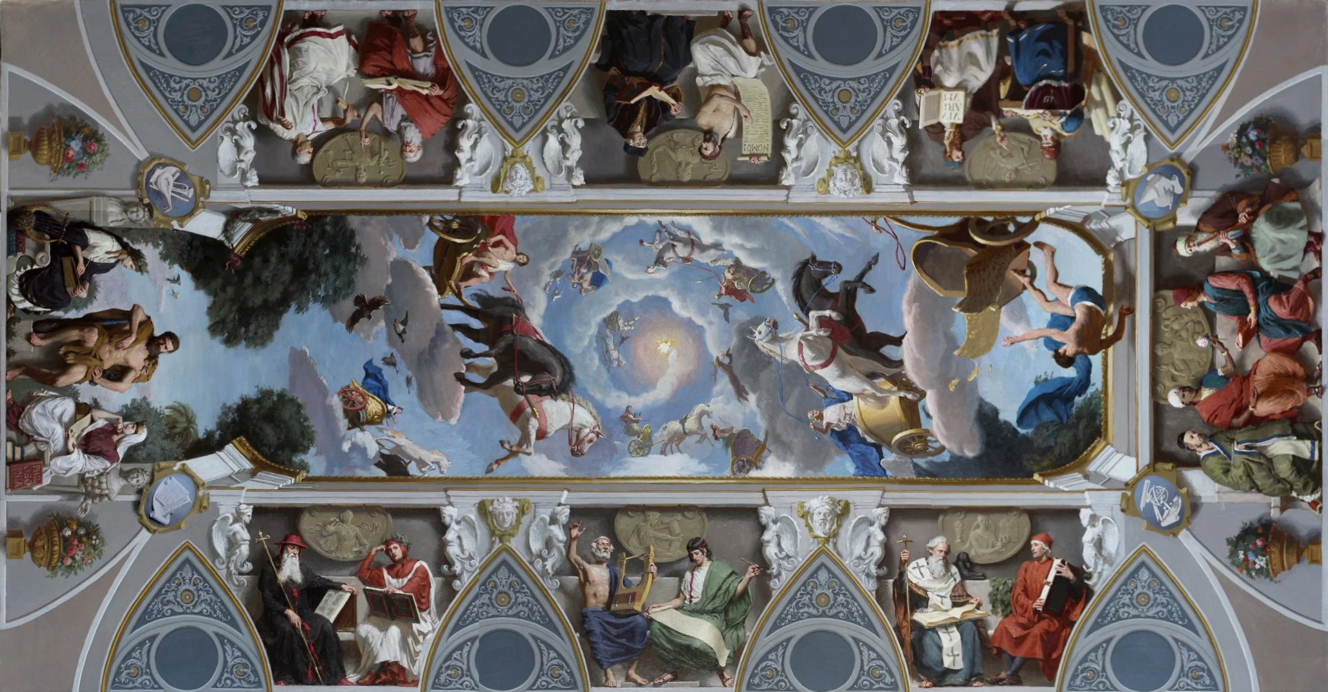  Leonid Ilyukhin is currently engaged in the most important and technically complex phase of the hall’s realization: the painted ceiling, a work that has required numerous design iterations and the careful resolution of significant technical challeng