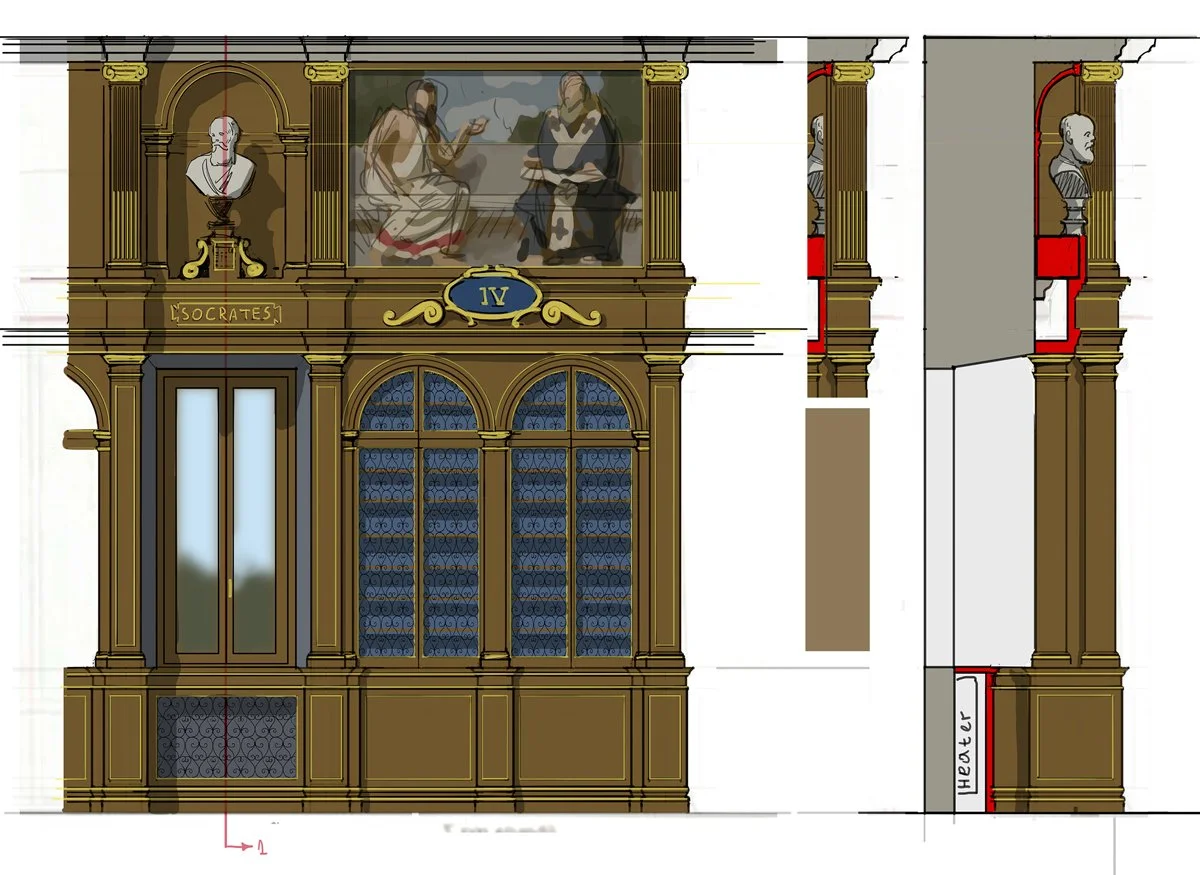  Preliminary sketch for the library by Leonid Ilyukhin. Window section. 