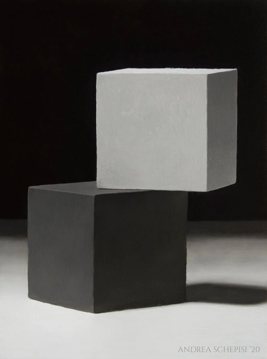 2020 Oil Study - Monochrome Painting - Cubes