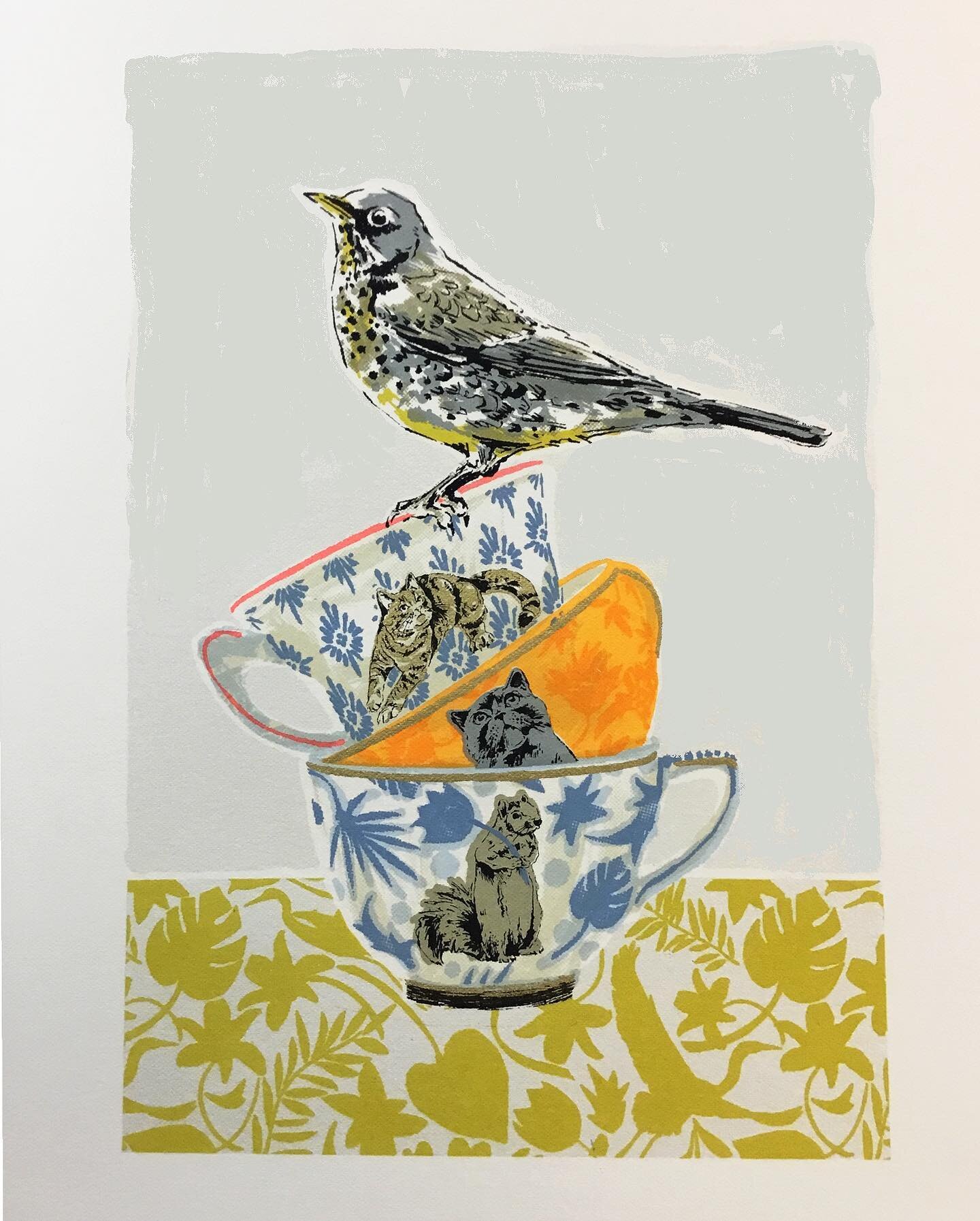 &lsquo;Look out&rsquo; printed this week and just put on my website. Managed to squeeze a squirrel into this one, a gold cat and some very pale silver ink. Hope you a good weekend.  #newprint #screenprint #screenprinted #limitededitionprint #handprin