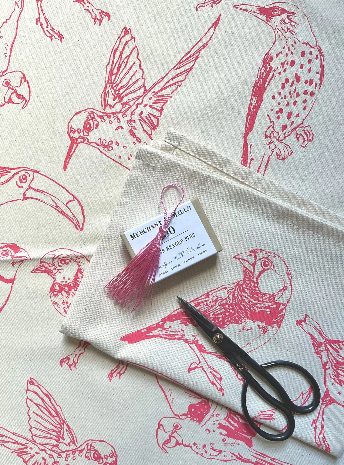Exotic Birds Tea towel (with scissors).jpg