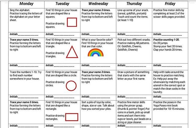 #Repost @bemis.playtime 
A wonderful schedule for 2-5 year olds as a resource for learning while the little ones are confined to their homes as a learning environment.