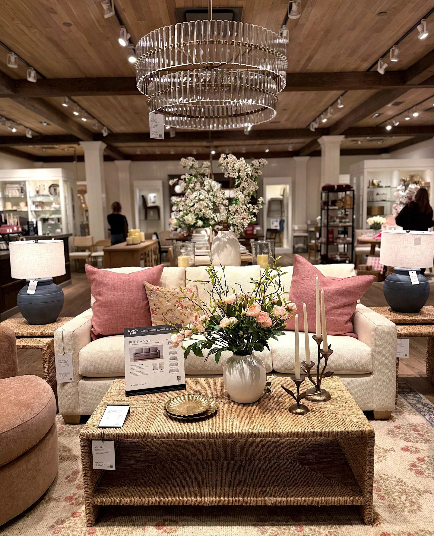 Delicate blush accents, floral textures and the glow of a crystal chandelier? 🌸 We know what we&rsquo;re putting on the top of our spring refresh list! Shop new seasonal arrivals at @potterybarn this week and bring a little light, warmth and effortl