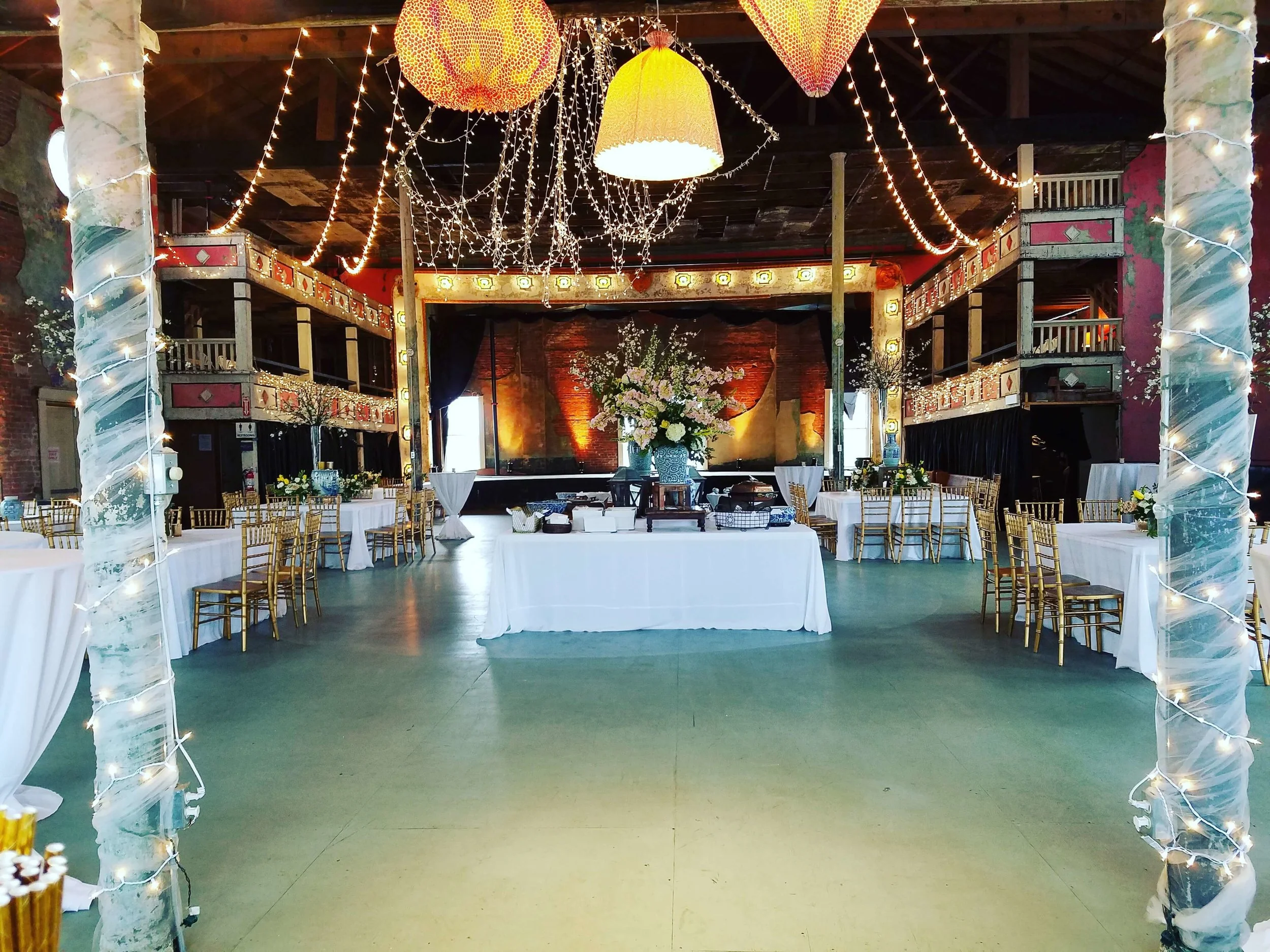 Dreamland Ballroom in Taborian Hall decorated for a wedding event.