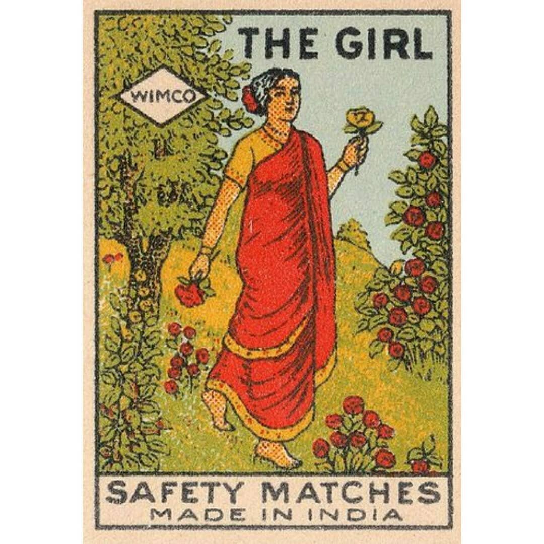 Radiant landscapes, elephants, flowers,  leaping tigers and even seductive Hindu gods and goddesses - bright bold and dramatic- such is the imagery of matchbox labels in Indian history.
Here are a few matchbox covers depicting 3 different Sari drapes