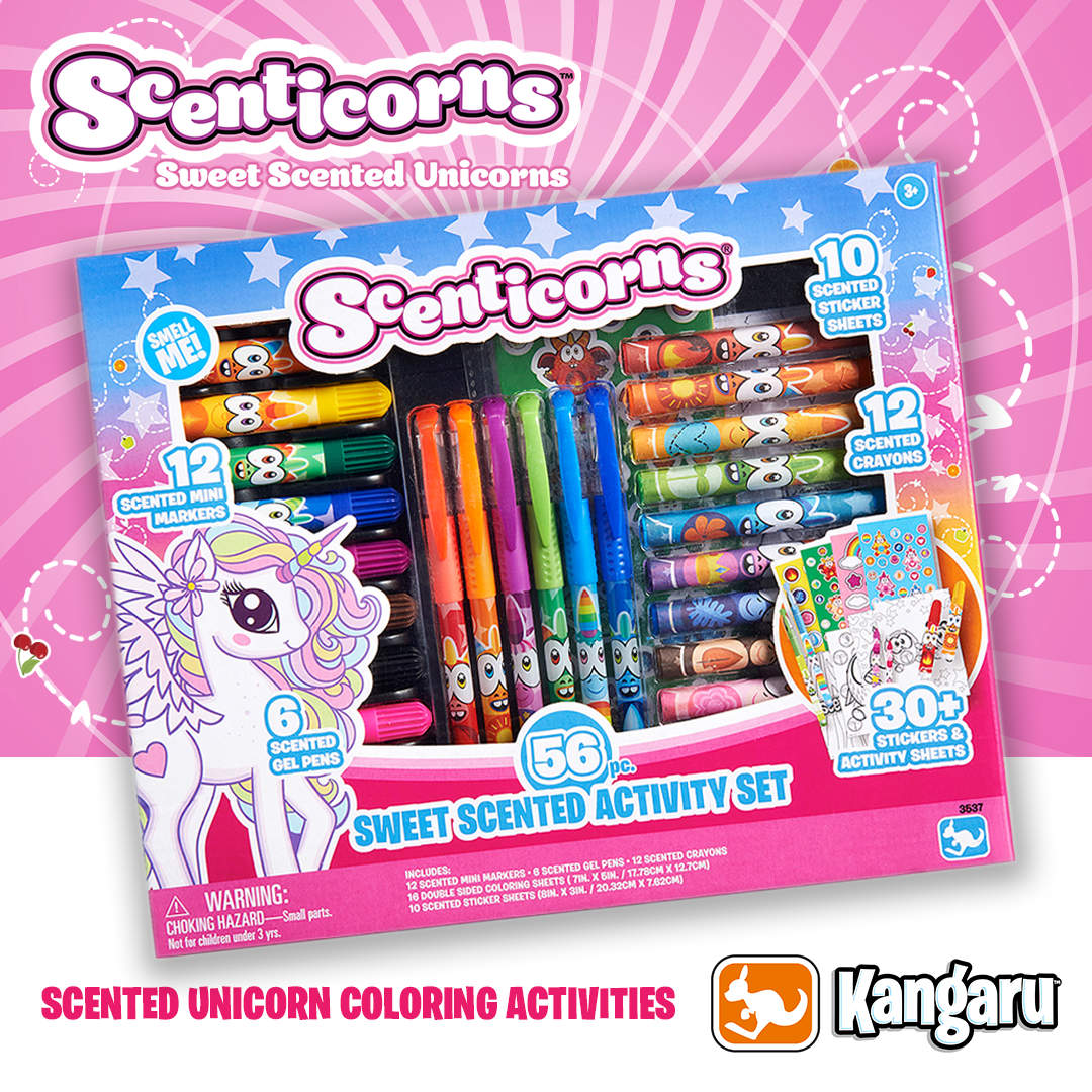 6 Scented Gel Pens Kids Scented Stationery Set with 12 Scented Mini Markers Back to School Supplies 10 Scented Sticker Sheets and 16 Double Sided Coloring Sheets 12 Scented Crayons SCENTICORNS 