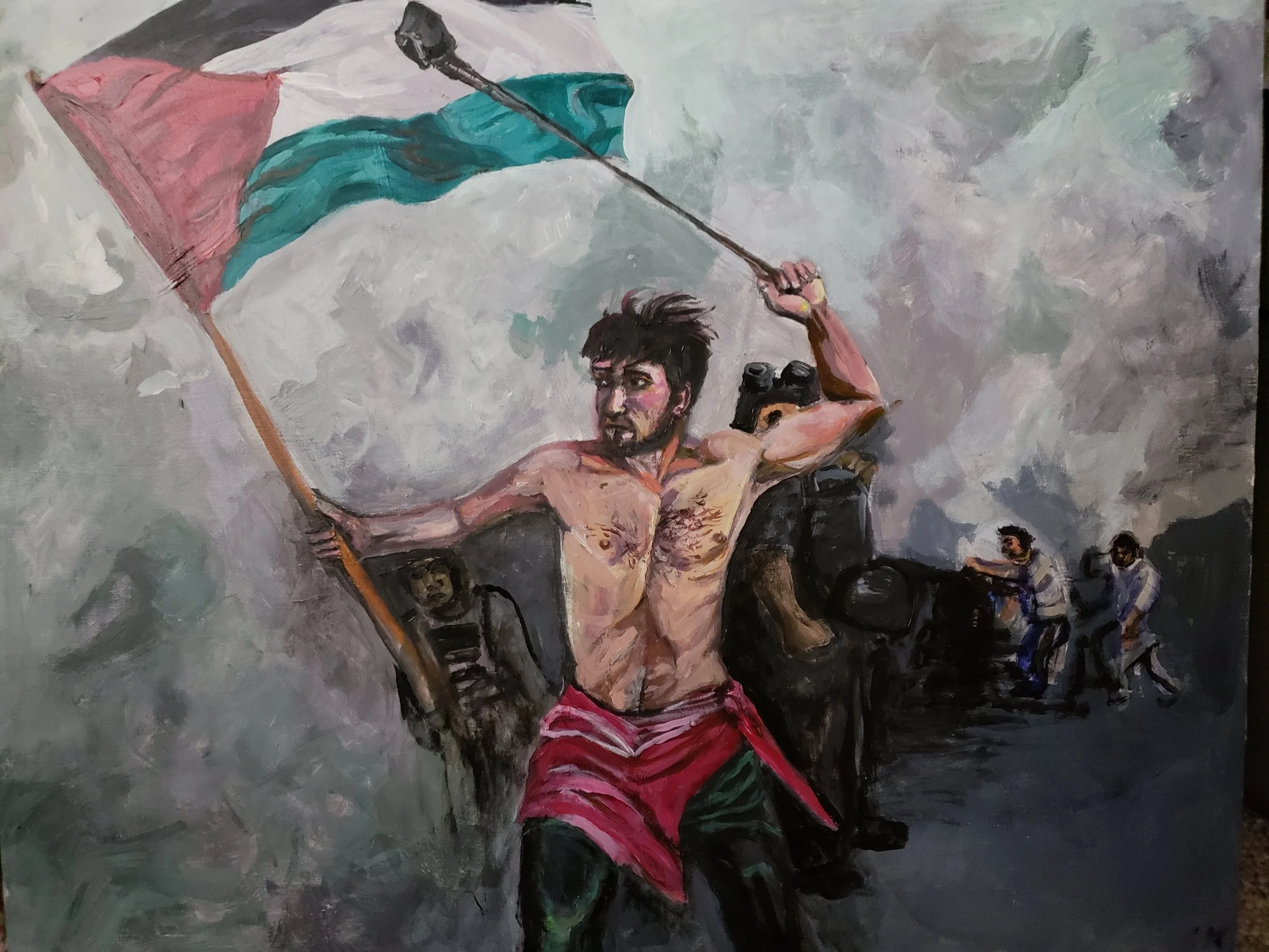 New Liberty Leaning , Liam Kaplan - 16”x20” - Acrylic paint on wood - $200 starting bid