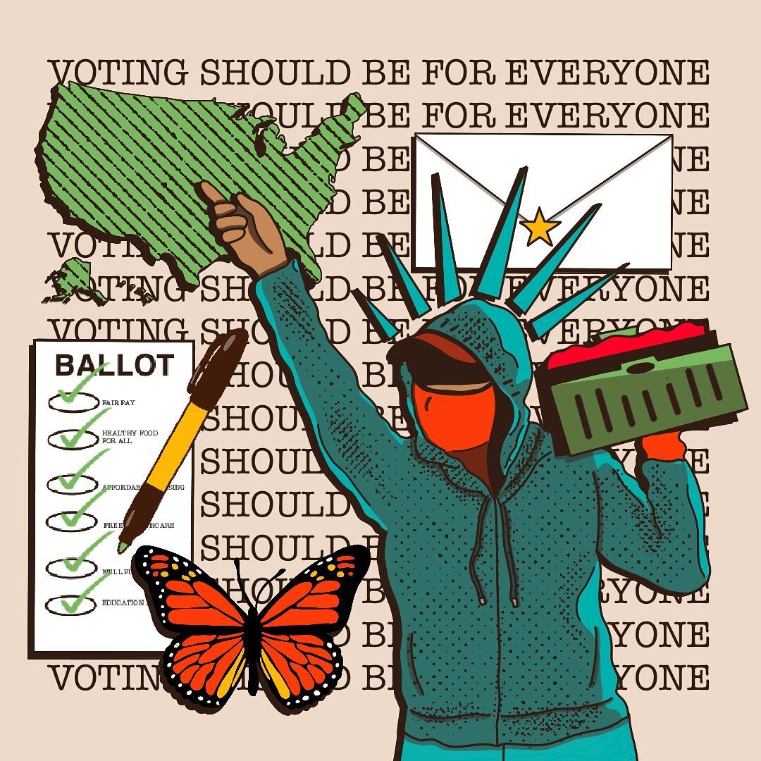 Voting should be for everyone. 🗳
Illustration by me for @culturestrike 
&mdash;
The hands that harvest and feed our families should also have the right to cast ballots on behalf of their needs and communities. Period.

In 2022 we&rsquo;re demanding 