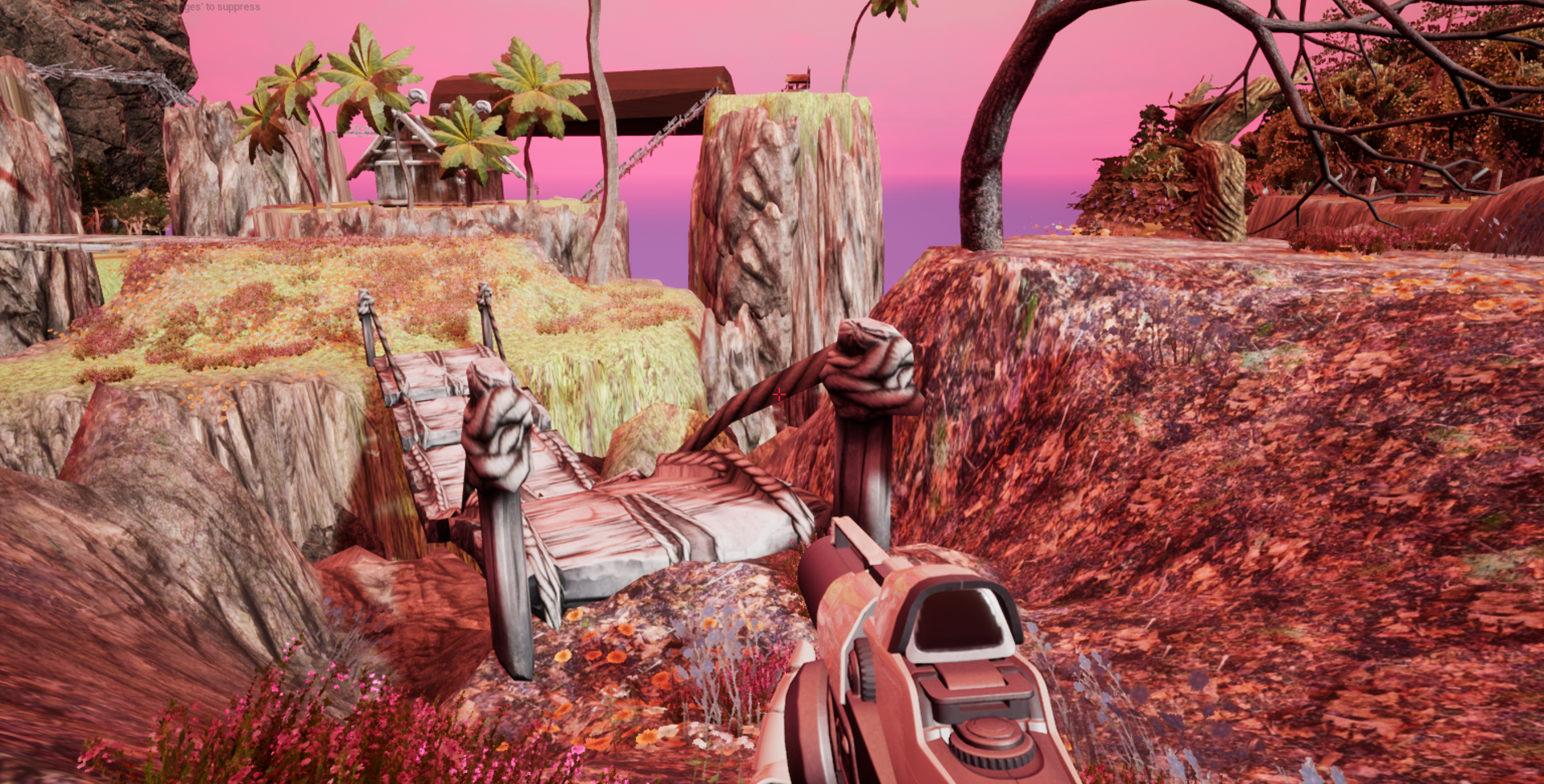    I built the majority of the level using the landscape tool, and painted the floors with a custom material that had 5 separate textures, so I could accommodate for areas with 1-2 large textures like rocky areas, and also work on finer details such 