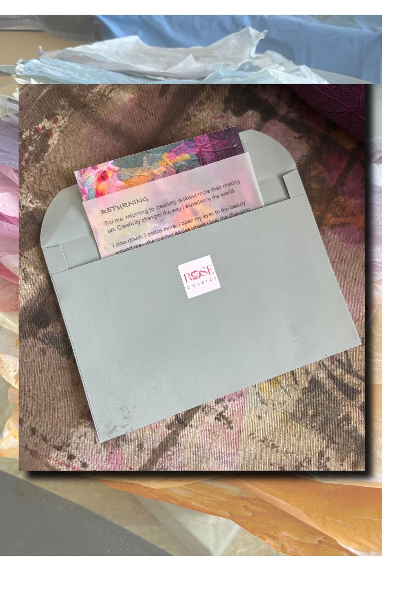 MY CREATIVE RETURN. Here are the simple details:

Once a month, I send you something in the mail.

Not email.
Not a download.
Actual snail mail.

Inside is:

A signed 5&times;7 first-release print of my original artwork

A personal letter from me exp