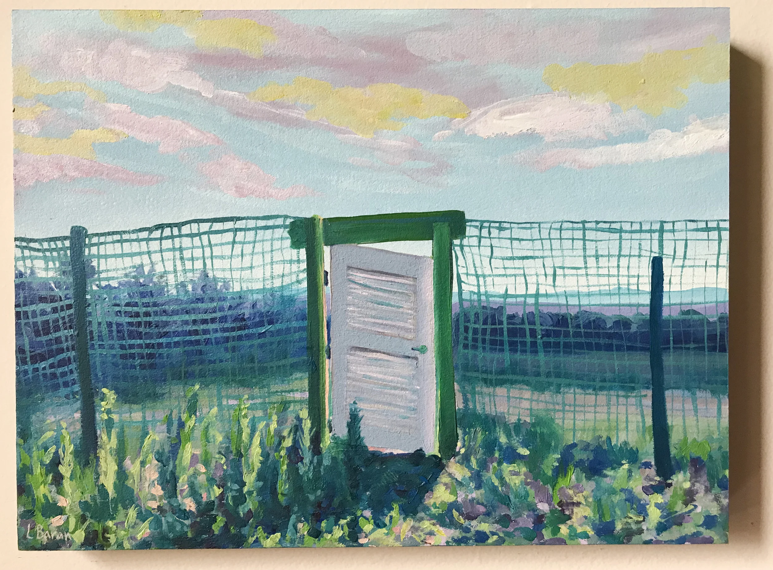 Farm<br>Oil on paper mounted on panel, 12" x 9"<br>2018
