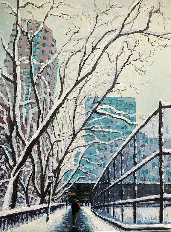 Snowy Dewitt Clinton Park. Oil on paper mounted on panel, 9" x 12" 2018
