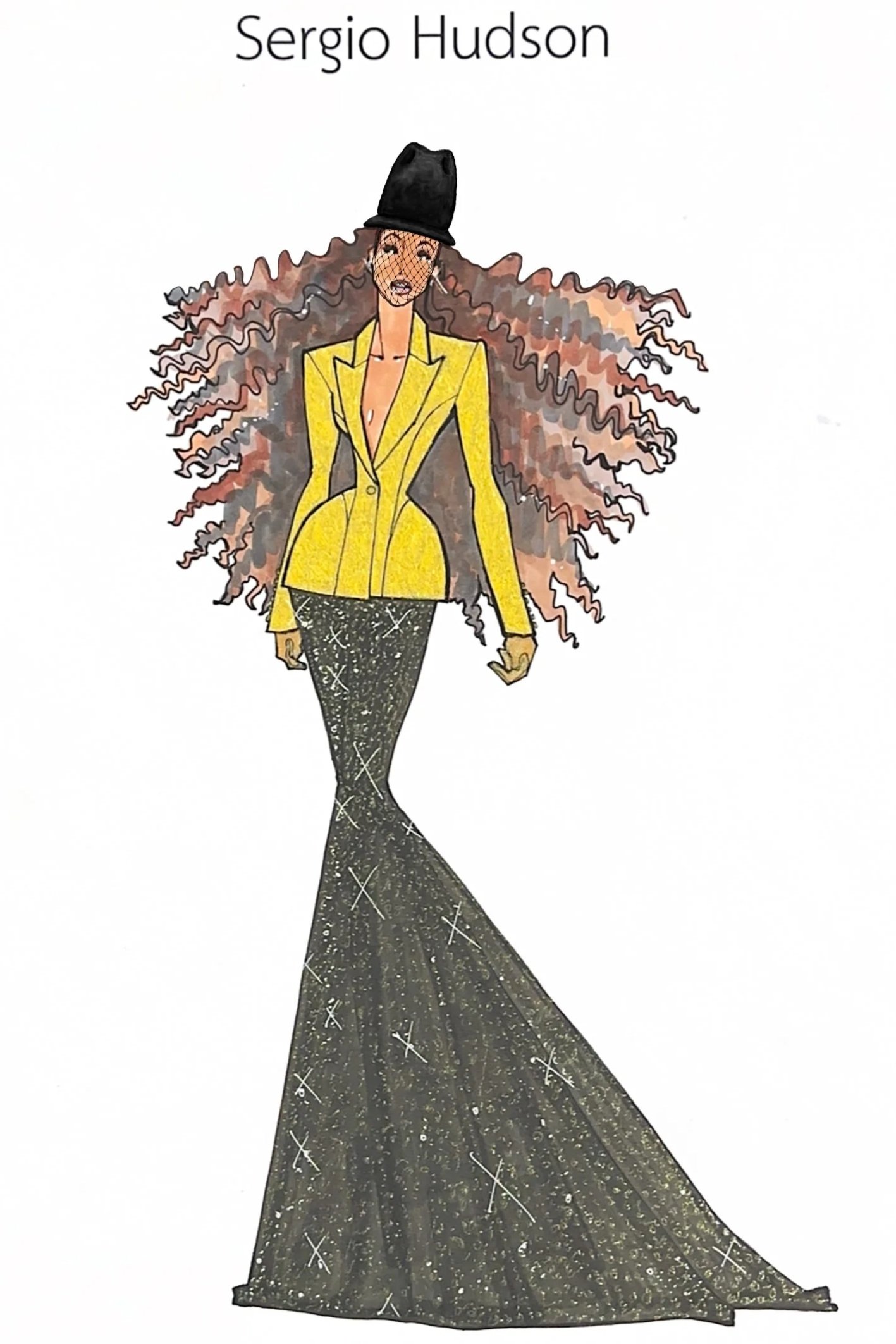 Hat over Sergio Hudson's sketch