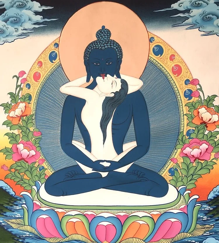 Yab-Yum imagery that shows the expressions of polarity and the unity in life.