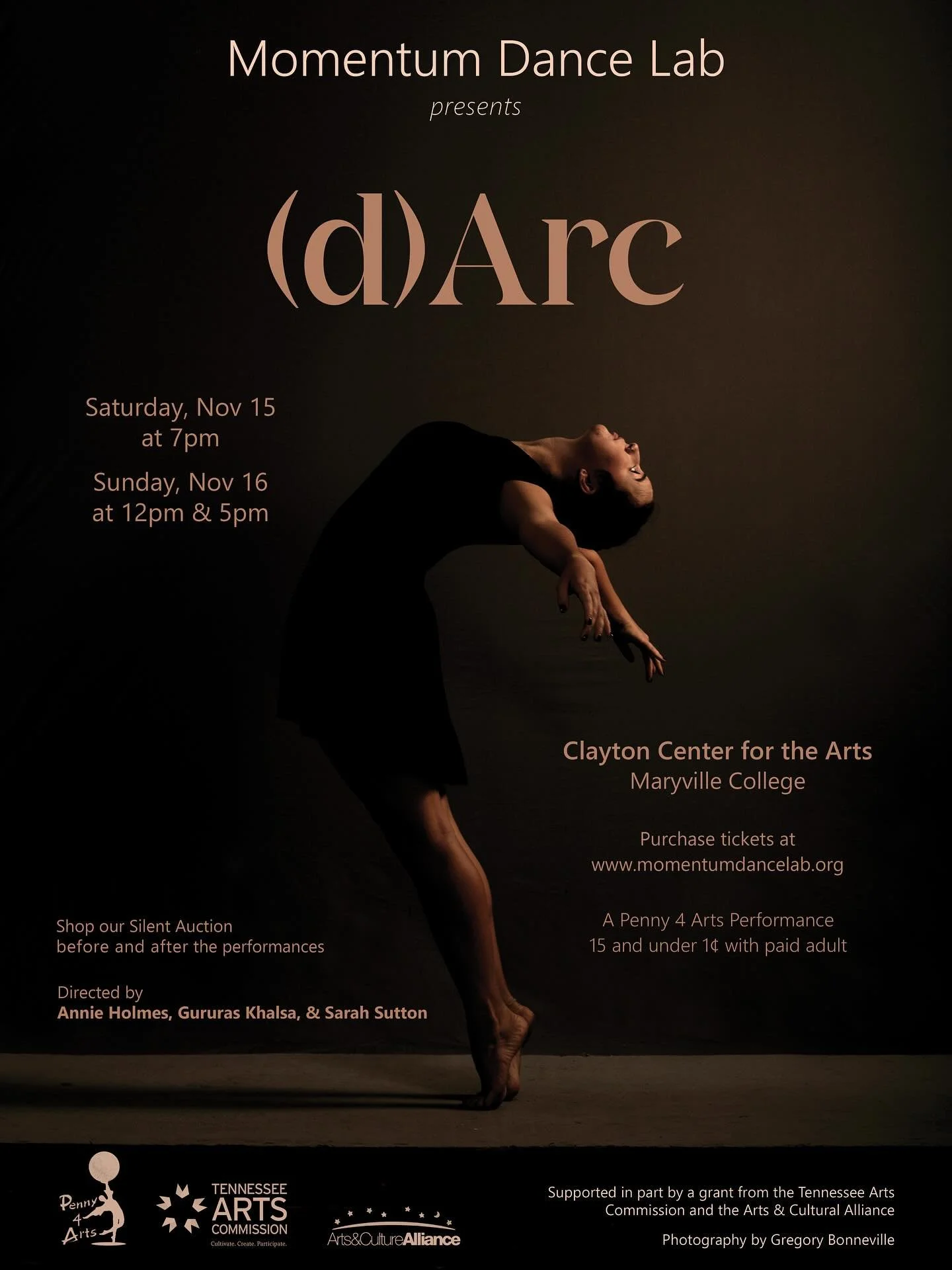 Join Momentum Dance Lab as we celebrate our annual production. This year&rsquo;s show is titled (d)Arc, and it will be Momentum&rsquo;s 17th annual evening length presentation of mostly modern dance. Shows will take place at the Clayton Center for th