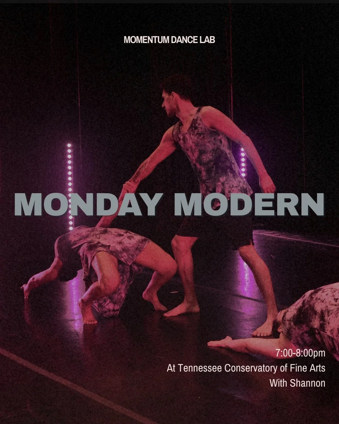 Join us tonight for Intermediate/Advanced Modern with Shannon! 7:00-8:00 PM Monday at the Tennessee Conservatory of Fine Arts.