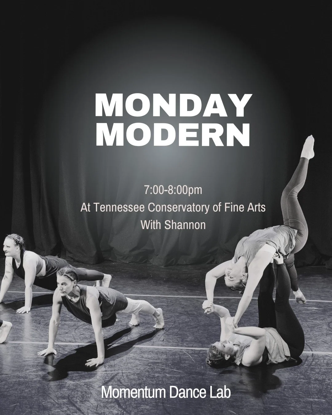 Join us tonight for Intermediate/Advanced Modern with Shannon! 7:00-8:00 PM Monday at the Tennessee Conservatory of Fine Arts.