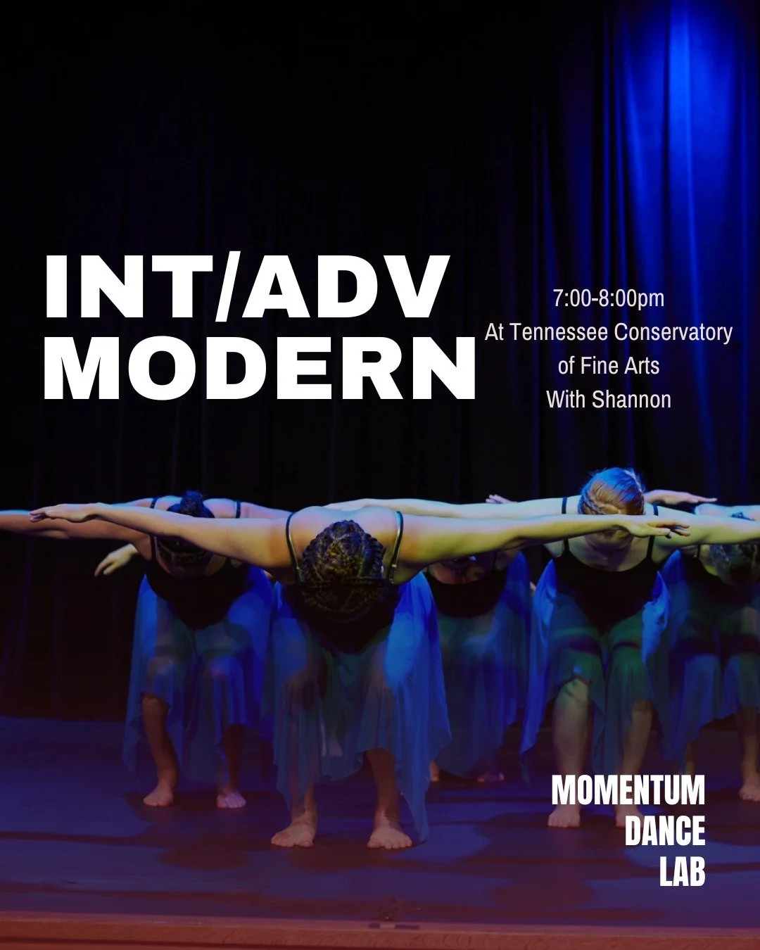 Join us tonight for Intermediate/Advanced Modern with Shannon! 7:00-8:00 PM Monday at the Tennessee Conservatory of Fine Arts.