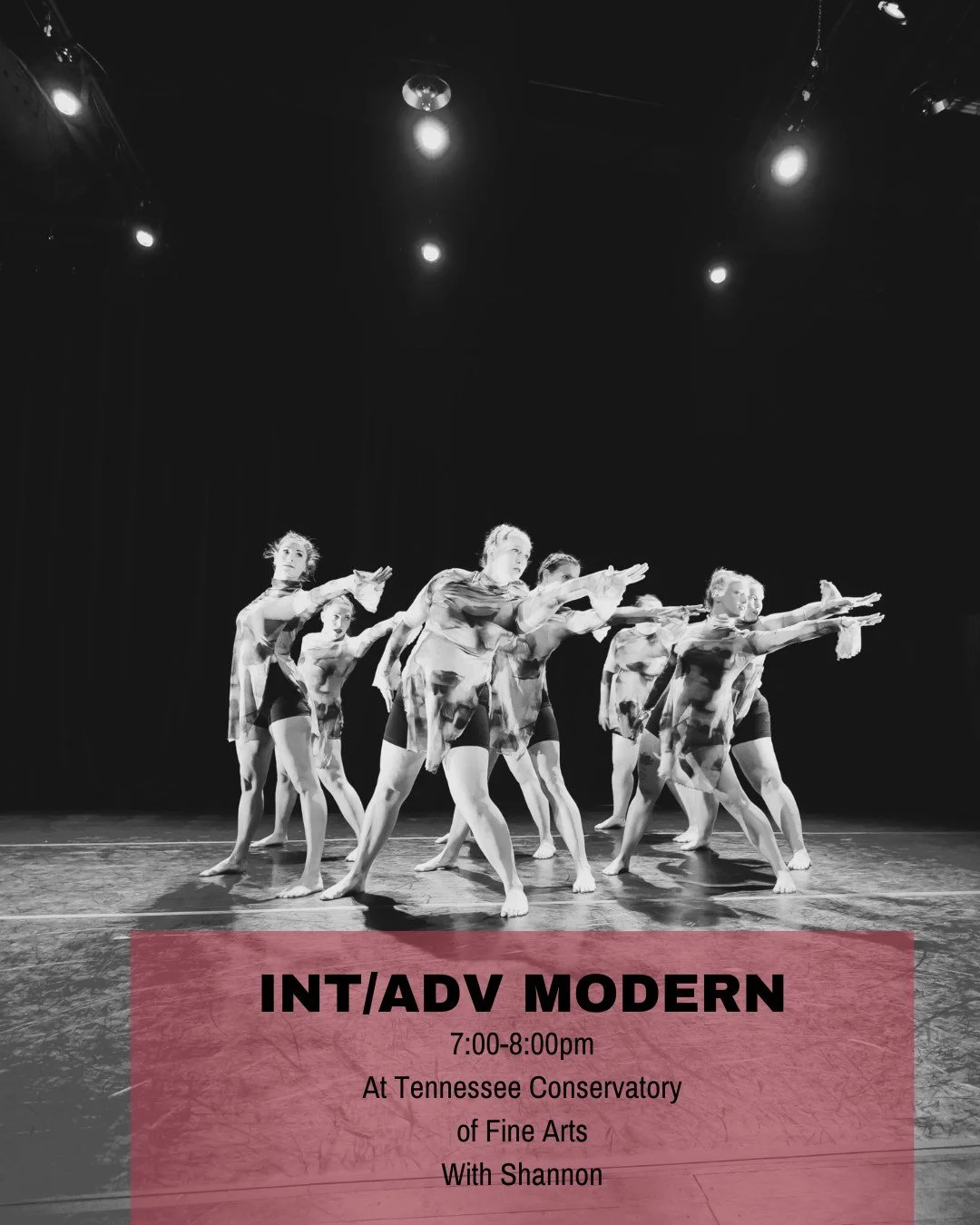 Join us tonight for Intermediate/Advanced Modern with Shannon! 7:00-8:00 PM Monday at the Tennessee Conservatory of Fine Arts.