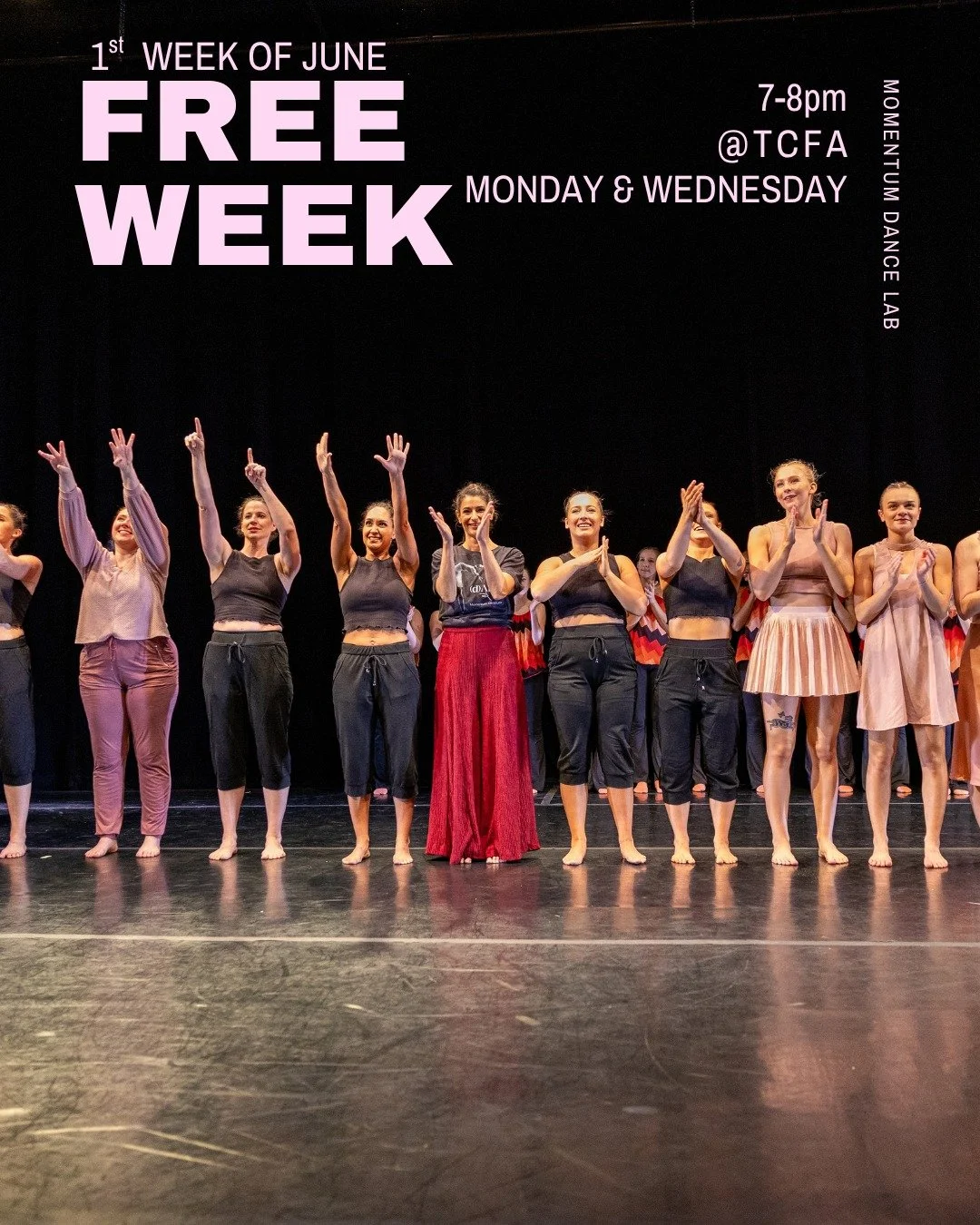 Momentum will be hosting a free week of classes during the first week of June! This means class on Monday, June 1 and Wednesday, June 3, will be completely FREE.

Momentum offers adult dance classes in a variety of styles, led by instructors with yea