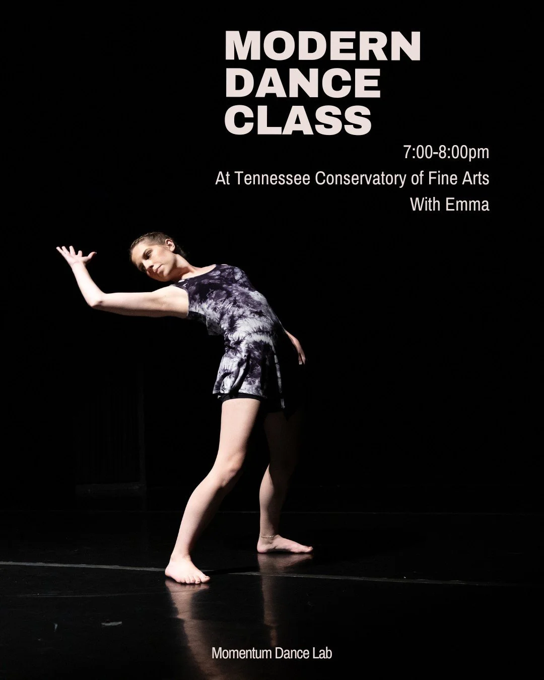 Join us tonight for a Modern Dance Class with Emma! 7:00-8:00 PM Monday at the Tennessee Conservatory of Fine Arts.