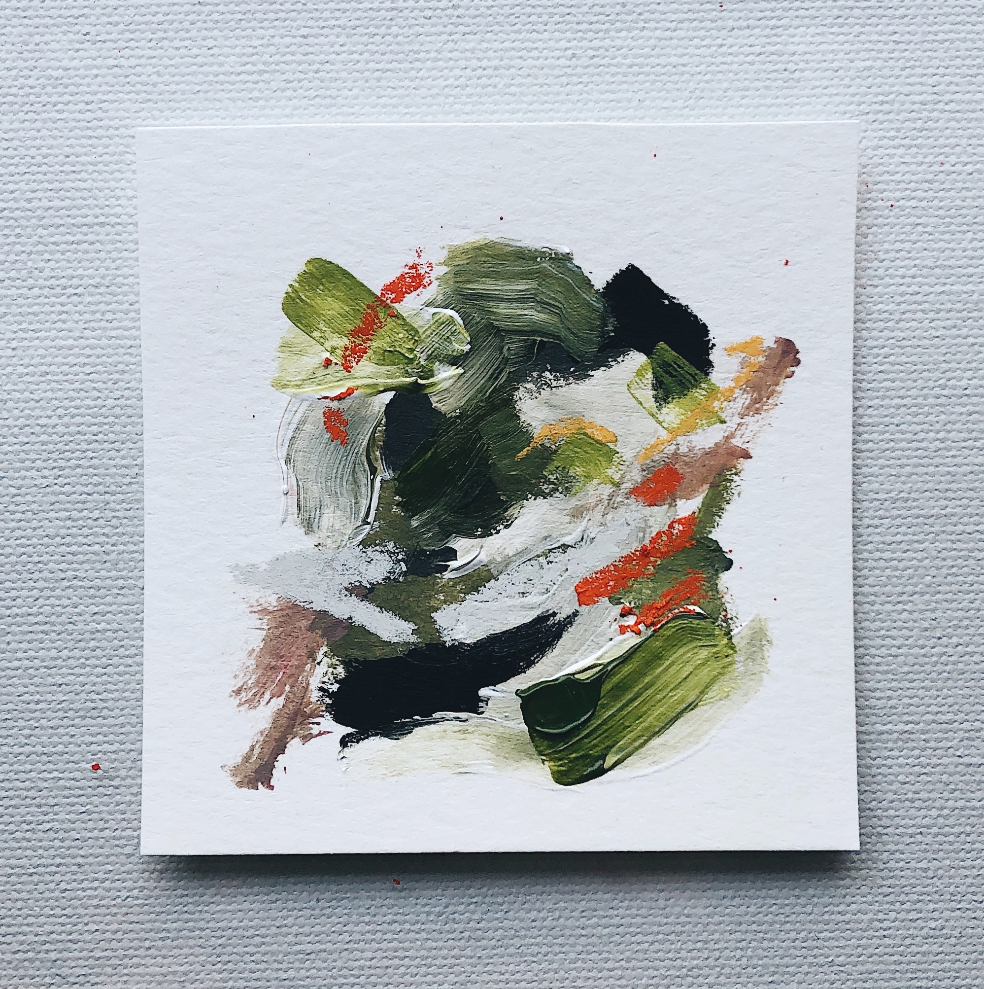 “A Hug & Orange” - SOLD Original Acrylic Painting - 3”x3” / Acrylic & Pastel on Paper