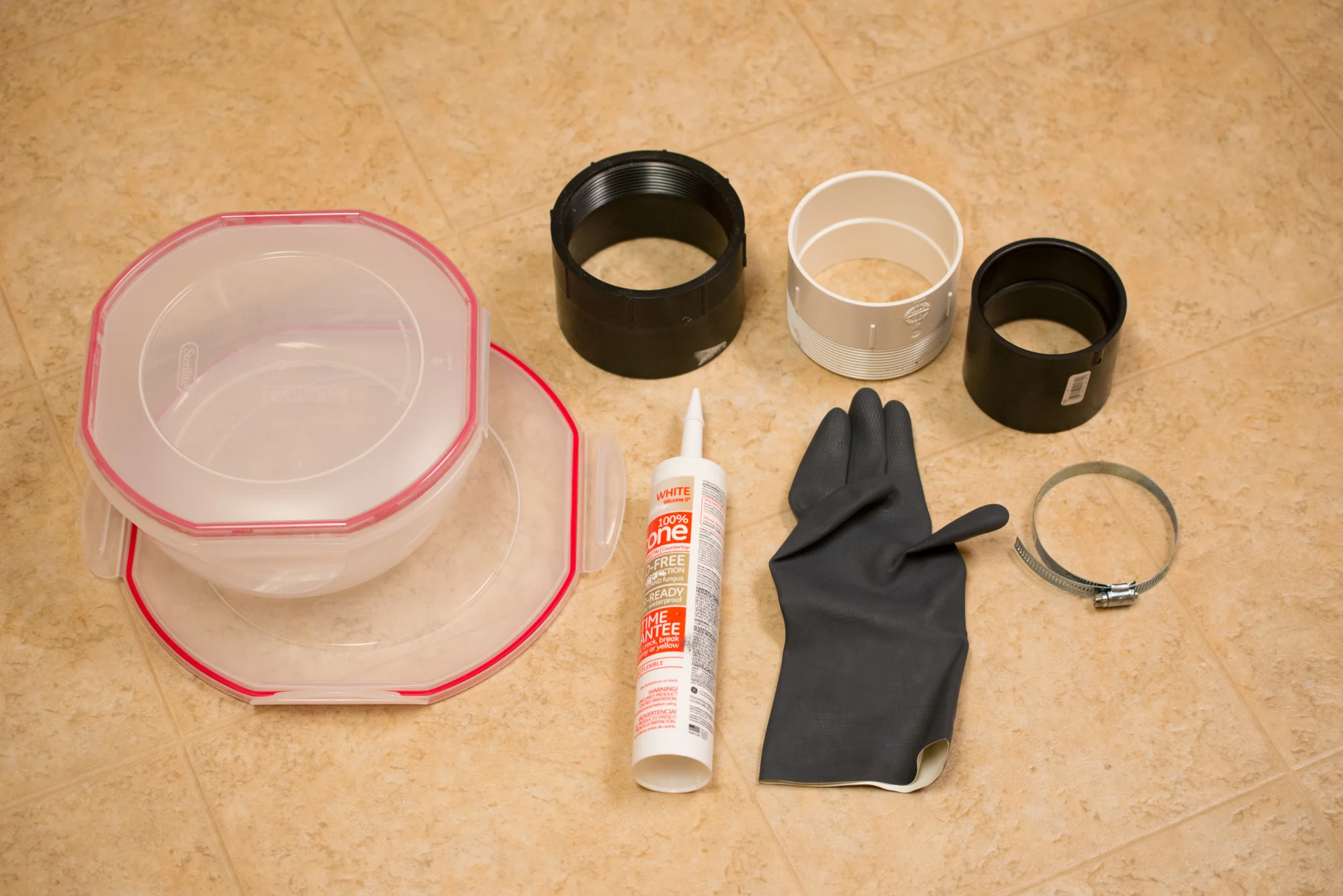 The majority of supplies used for my DIY underwater housing