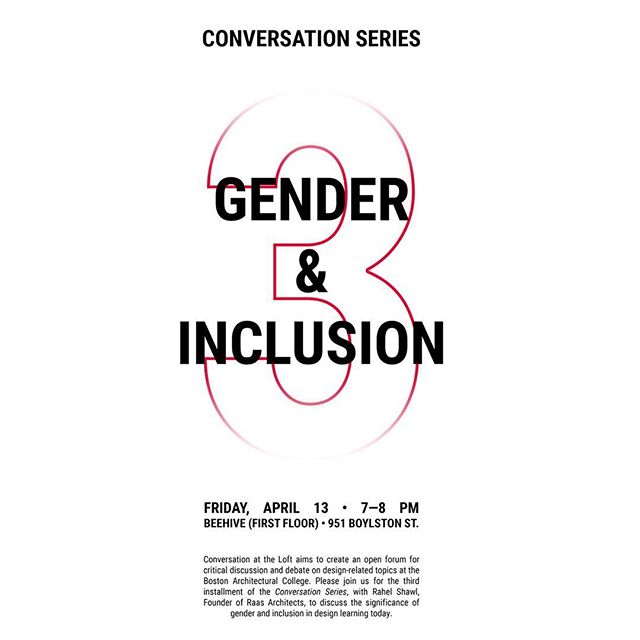 Join us on Friday, April 13th, 7pm at the Beehive for a conversation with Rahel Shawl, Founder of Raas Architects, on the topic of Gender and Inclusion. #conversationattheloft. Please dm for topics that you&rsquo;d like to see arise! Also collecting 