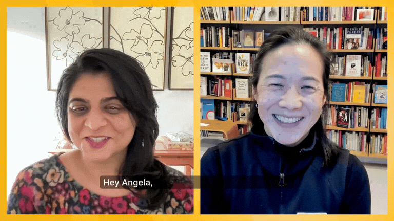 GIF of Kunjan Narechania and Angela Duckworth in conversation