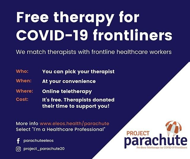 We started @project_parachute20 as a way to give back to COVID-19 healthcare frontliners. Please share with anyone who could use some extra support right now!