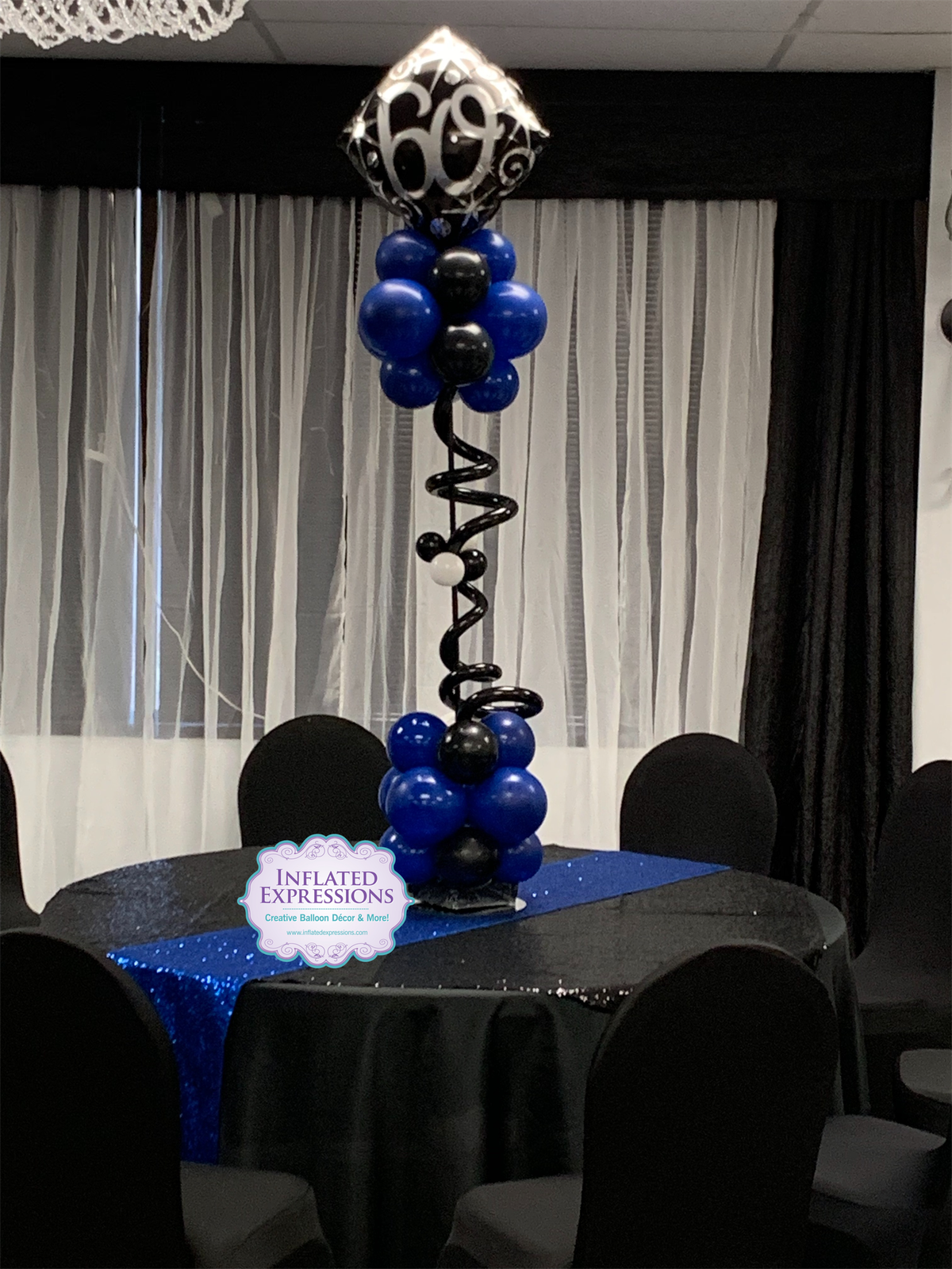 60th Birthday  2 12 Pack Table Balloon Decoration Display Kit Blue/Black 6