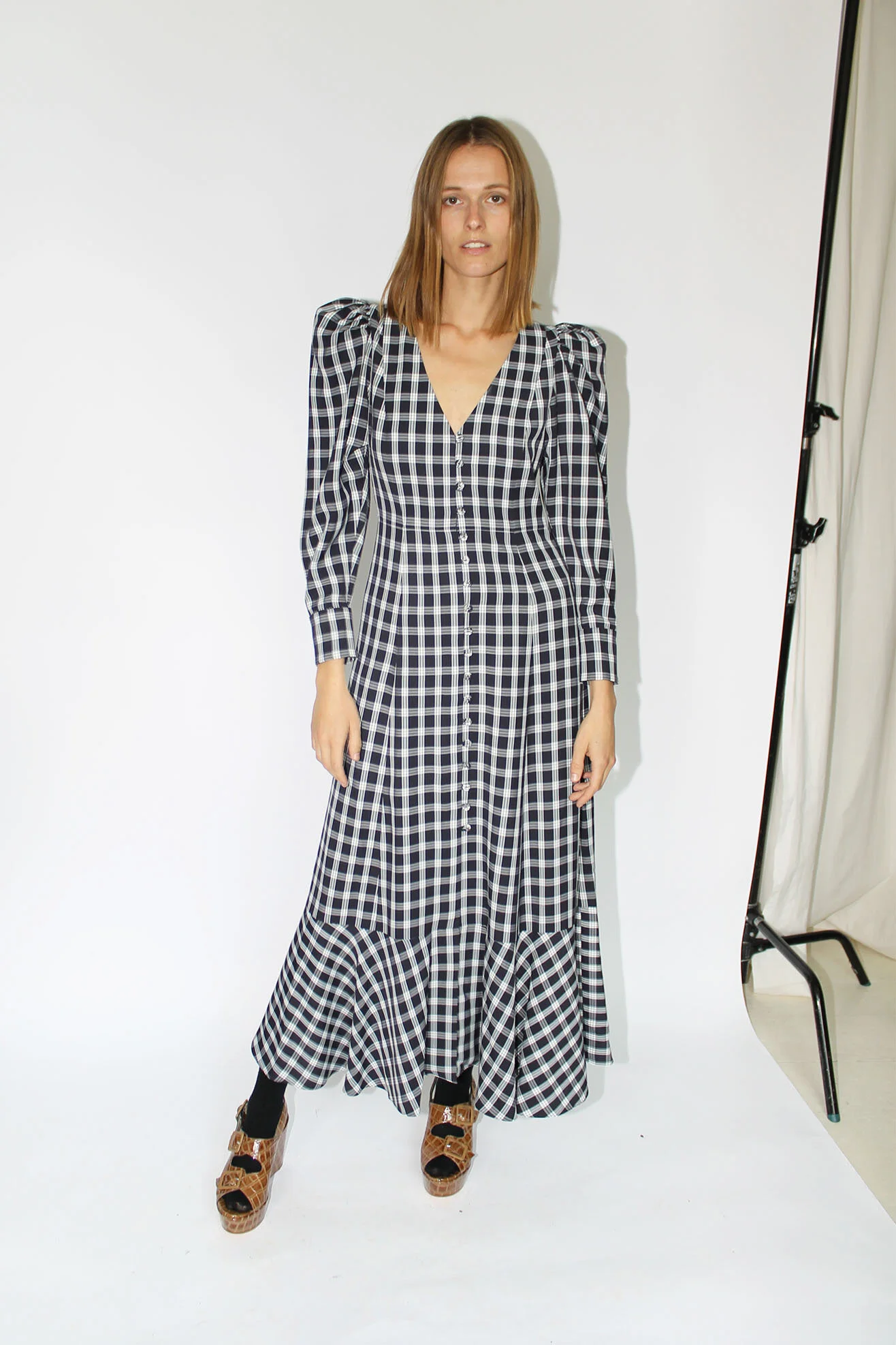 Mr. Larkin Penny Dress in Navy Plaid