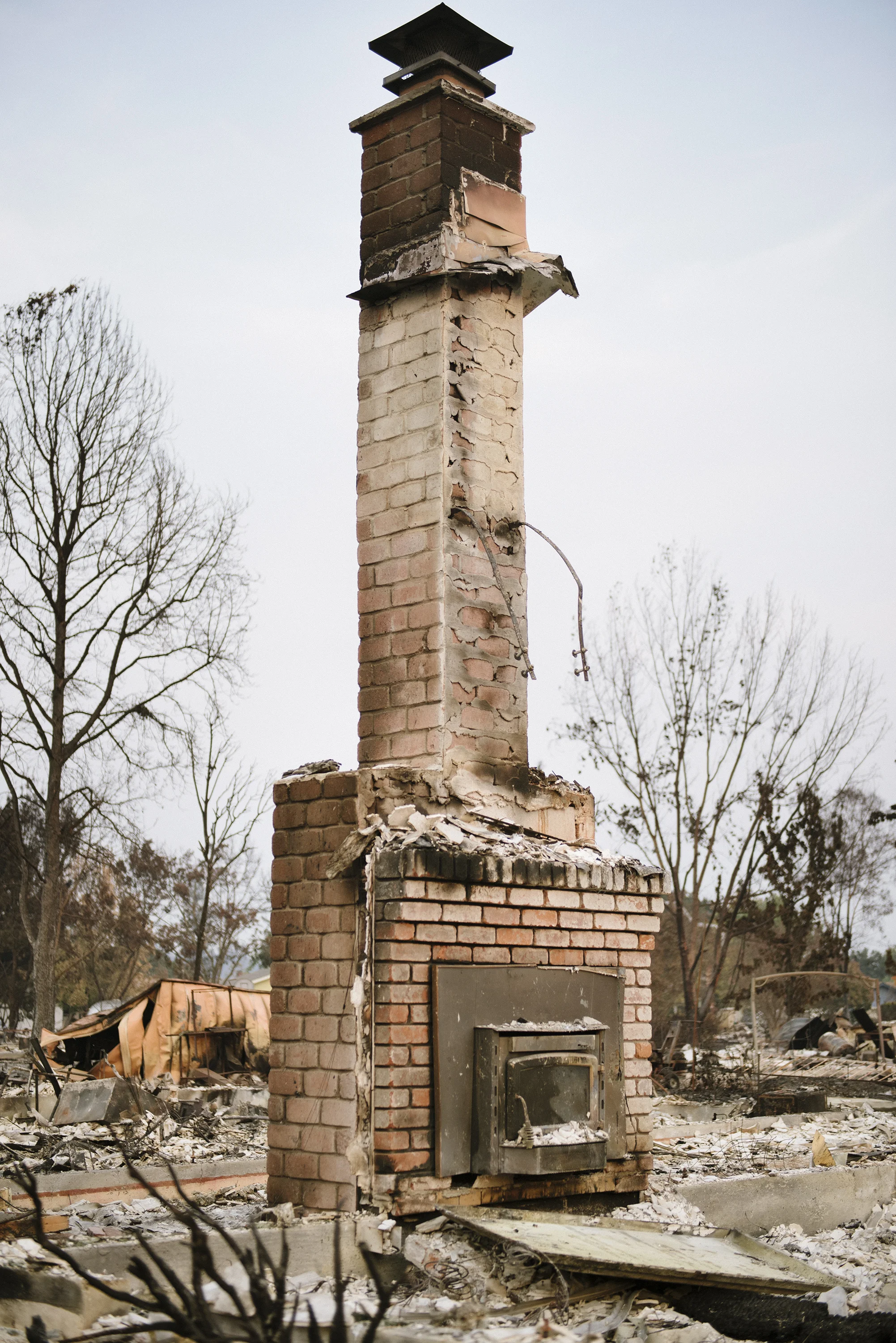 The almost completely destroyed Coffey Park neighborhood in Santa Rosa, CA following the Tubbs Fire in 2017