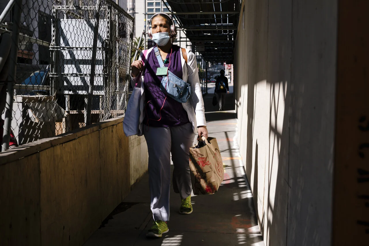  Empty streets in downtown San Francisco following a shelter-in-place order made by the mayor, March, 2020,  For Bloomberg. 