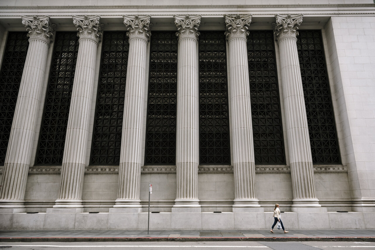  Empty streets in downtown San Francisco following a shelter-in-place order made by the mayor, March, 2020,  For Bloomberg. 