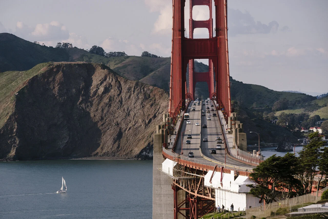 Light traffic on the Golden Gate Bridge into San Francisco following a shelter-in-place order made by the mayor, March, 2020,  For Bloomberg. 
