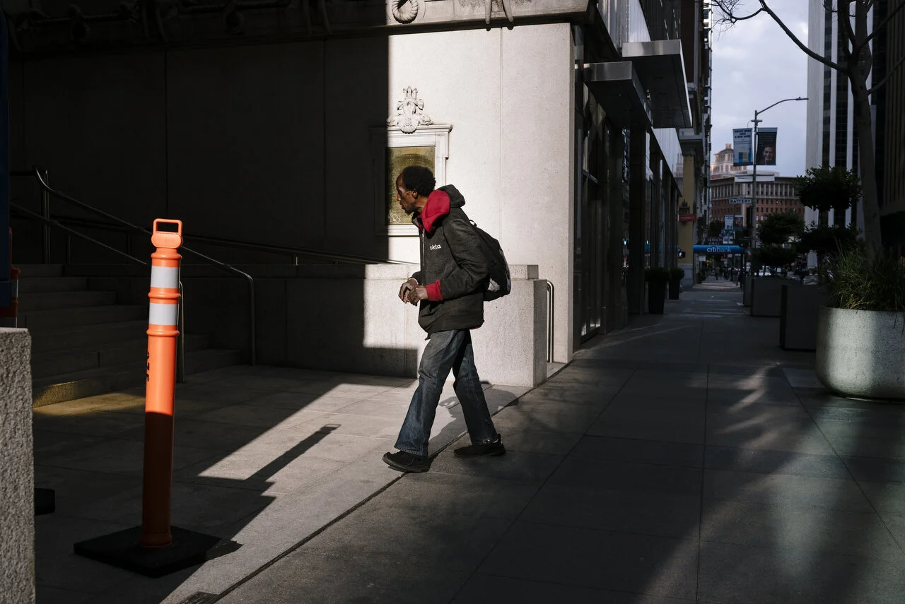  Empty streets in downtown San Francisco following a shelter-in-place order made by the mayor, March, 2020,  For Bloomberg. 