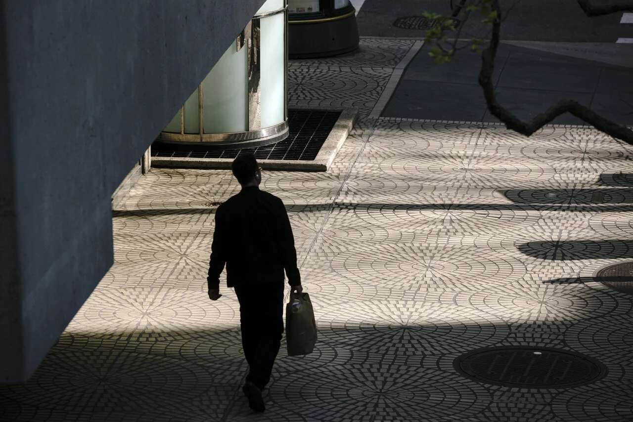  Empty streets in downtown San Francisco following a shelter-in-place order made by the mayor, March, 2020,  For Bloomberg. 