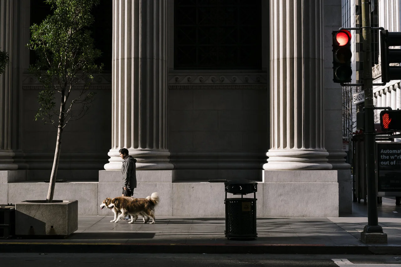  Empty streets in downtown San Francisco following a shelter-in-place order made by the mayor, March, 2020,  For Bloomberg. 