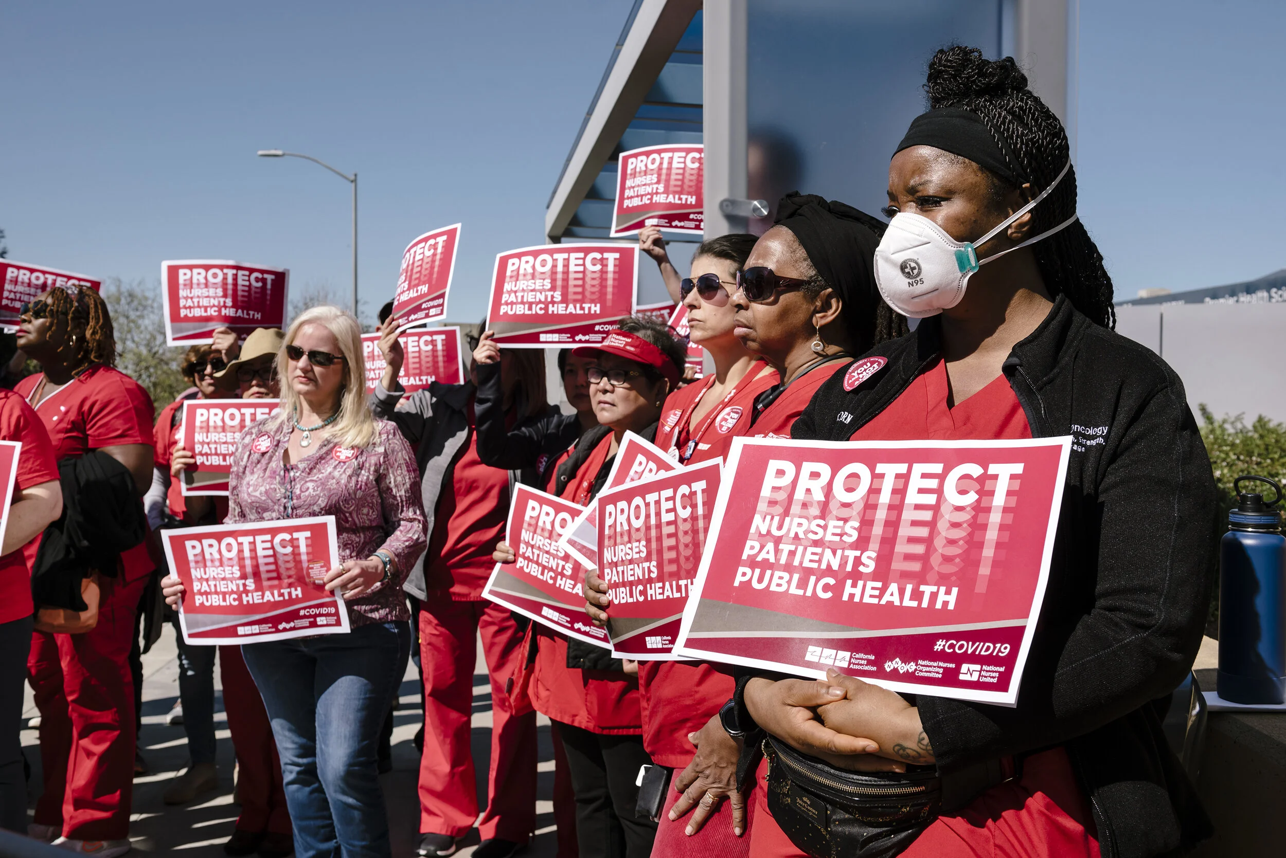  National day of action held by National Nurses United in conjunction with the California Nurses Association in front of Sutter Health's Alta Bates Summit campus in Oakland, California, on Tuesday, March 11, 2020. 