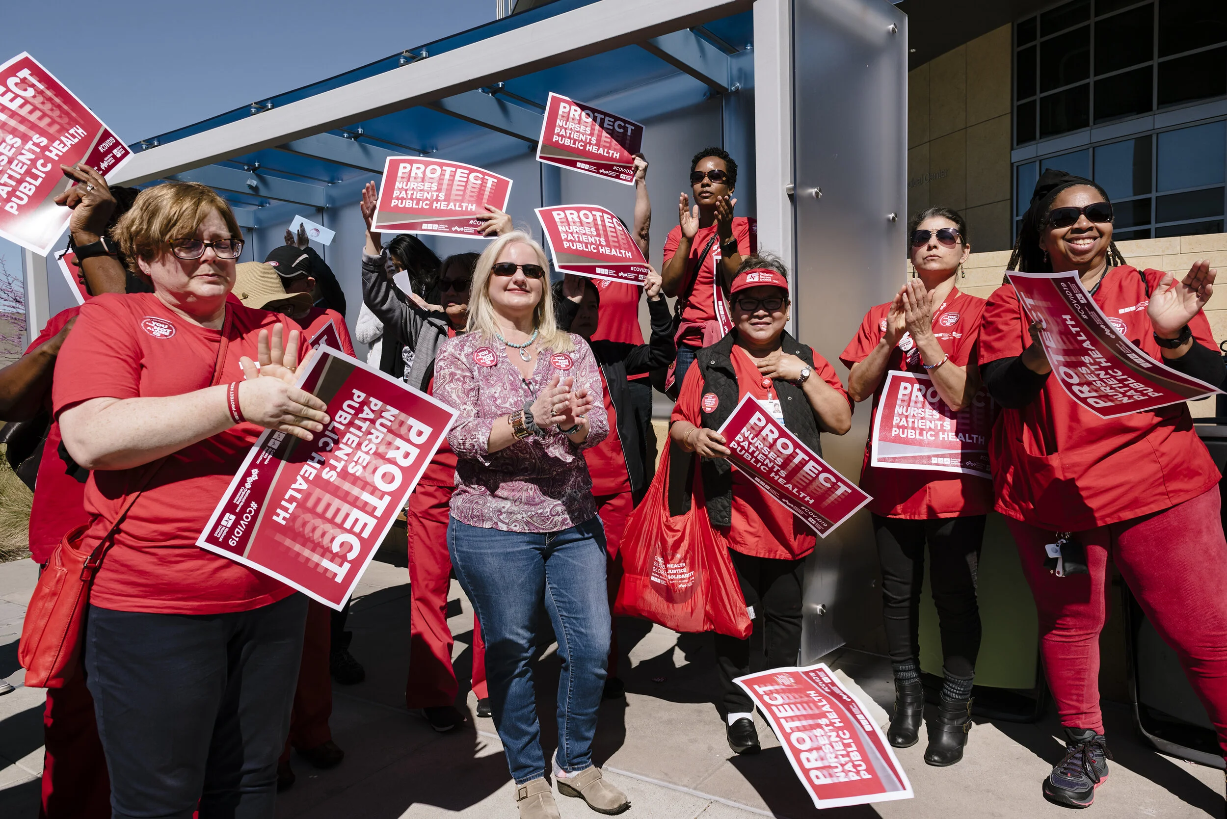  National day of action held by National Nurses United in conjunction with the California Nurses Association in front of Sutter Health's Alta Bates Summit campus in Oakland, California, on Tuesday, March 11, 2020. 