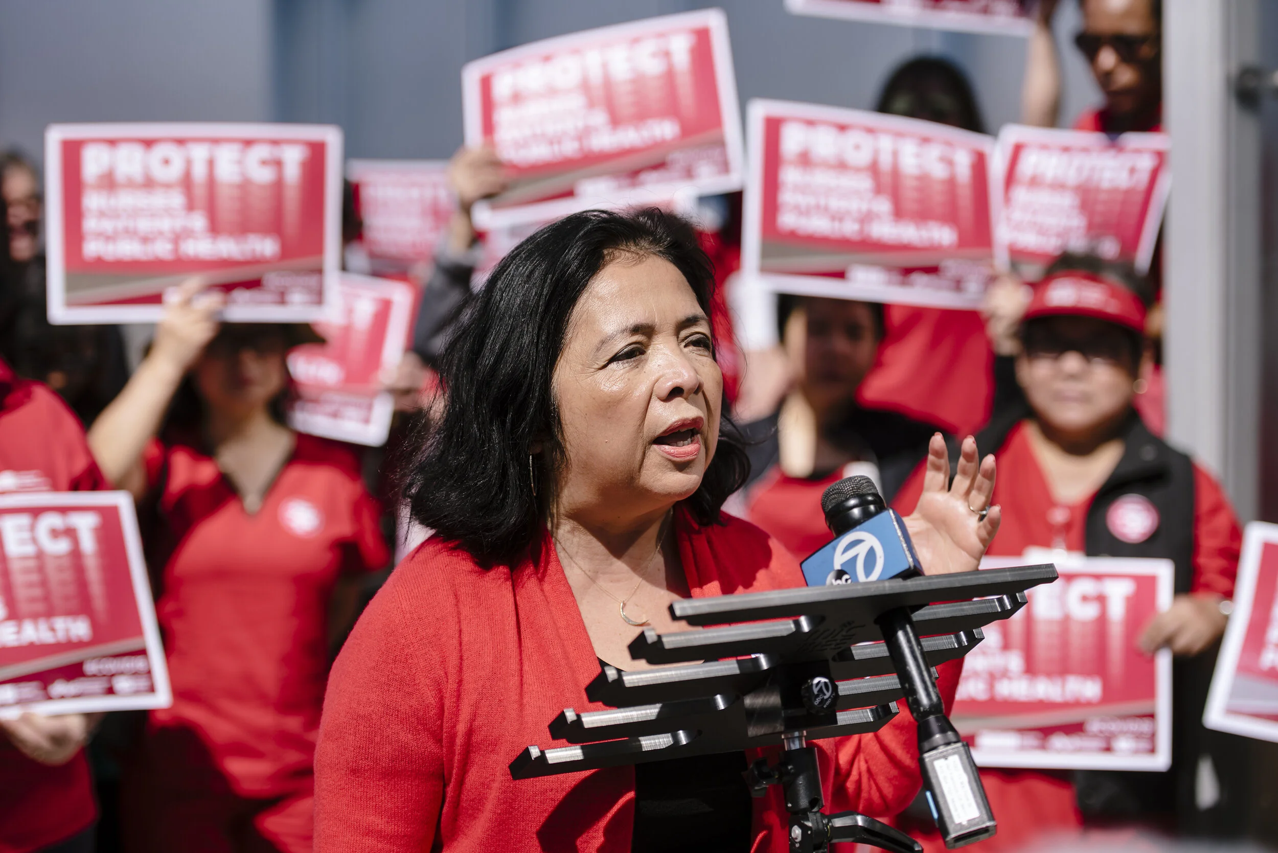  National day of action held by National Nurses United in conjunction with the California Nurses Association in front of Sutter Health's Alta Bates Summit campus in Oakland, California, on Tuesday, March 11, 2020. 